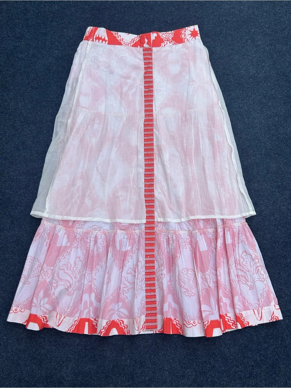 Oliphant Button Front Tiered Midi Skirt in Asterias Red Medium